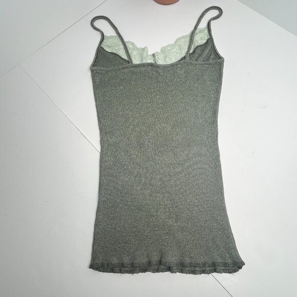 Michael Stars Green Ribbed Cami Top Lace Trim Y2K Aesthetic One Size USA Preppy - Picture 2 of 8